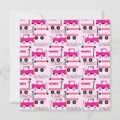 ホットピンクの車輪ビンテージカーズトラックスクーターズワゴン 招待状 (裏面)