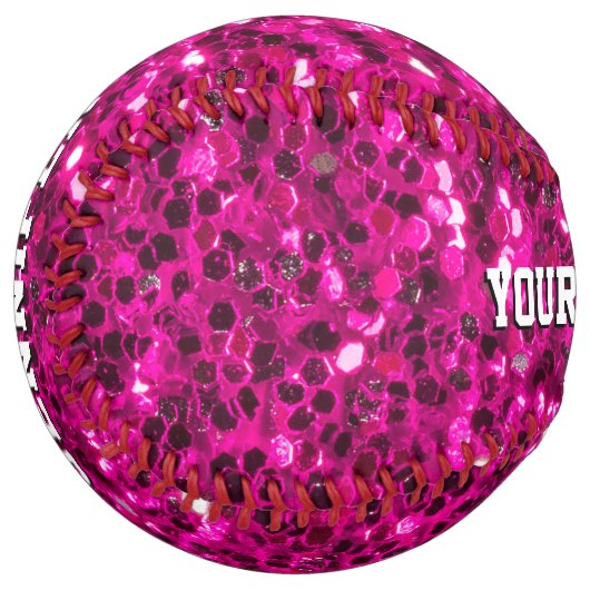 ホットピンクの輝きフェイクグリッターあなたの名前チーム ソフトボール (正面左)