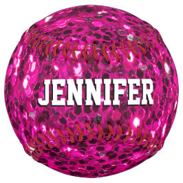 ホットピンクの輝きフェイクグリッターあなたの名前チーム ソフトボール