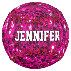 ホットピンクの輝きフェイクグリッターあなたの名前チーム ソフトボール