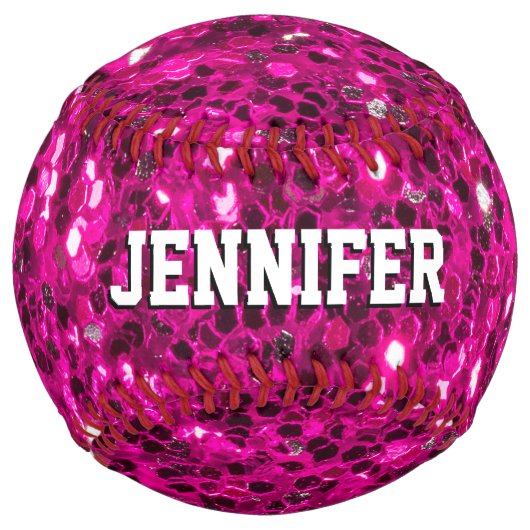 ホットピンクの輝きフェイクグリッターあなたの名前チーム ソフトボール (裏面)