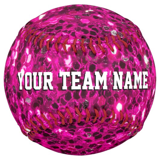 ホットピンクの輝きフェイクグリッターあなたの名前チーム ソフトボール (正面)