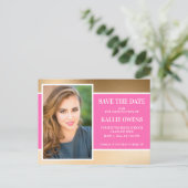 ホットピンクの金ゴールド卒業の日付写真を保存 案内ポストカード (スタンド正面)