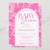 ホットピンクの陳腐な女の子の赤ちゃんシャワー 招待状 (正面/裏面)