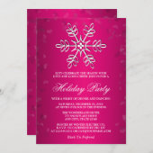 ホットピンクの雪の結晶のホリデーパーティー 招待状 (正面/裏面)