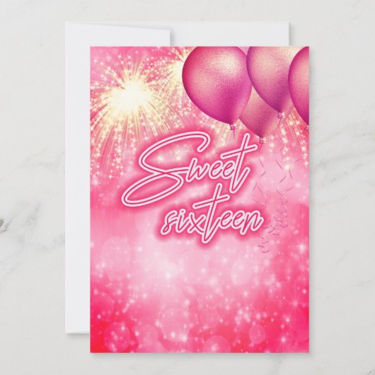 ホットピンクの風船の花火金ゴールドが輝く 招待状 (裏面)