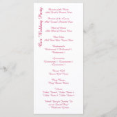 ホットピンクの馬とキャリッジ結婚式 プログラム (裏面)