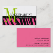 ホットピンクの黒いゼブラ縞の化はっきりした粧アーティスト 名刺 (正面/裏面)