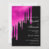 ホットピンクの黒い水の色のグラデーションの結婚乾燥 招待状 (正面)