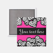 ホットピンクの黒と白のゼブラパターンハート名 マグネット (正面/裏面)