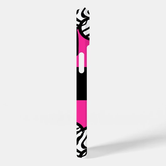 ホットピンクの黒と白のゼブラパターンハート名 Case-Mate iPhoneケース (裏面 / 右)