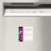 ホットピンクの黒と白の渦巻き日付を保存 マグネット (インサイチュ (食洗機))