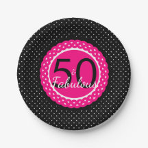 ホットピンクの黒ドット 50歳の誕生日おめでとうパーティー