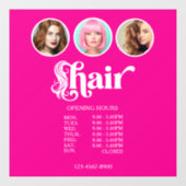 ホットピンクの3枚の写真のヘアサロン営業時間  ウィンドウサイン (シート)