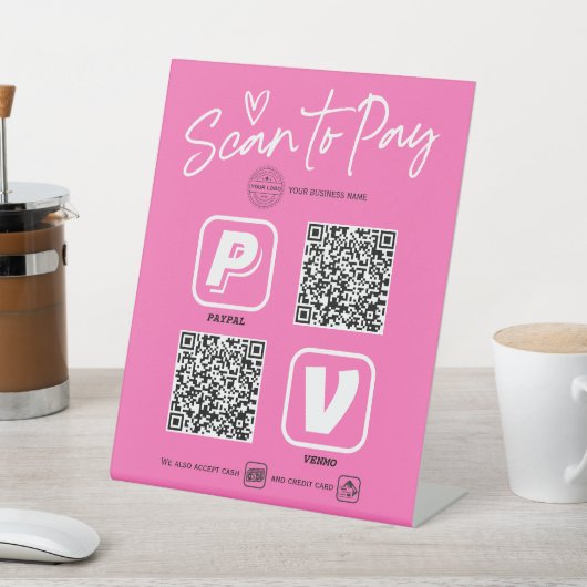 ホットピンクのQRコードスキャンで支払いスクリプトのモダントレンディー  台座サイン (インサイチュ)