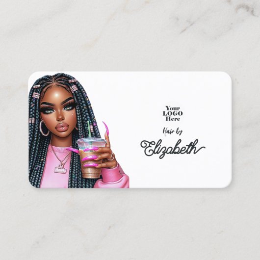 ホットピンクはっきりしたのアフリカ系アメリカ人サロンブランディング 名刺 (正面)