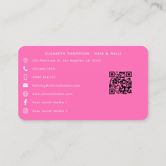 ホットピンクはっきりしたのアフリカ系アメリカ人サロンブランディング 名刺 (裏面)
