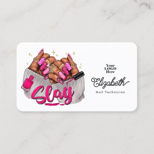 ホットピンクはっきりしたのアフリカ系アメリカ人サロンブランディング 名刺 (正面)