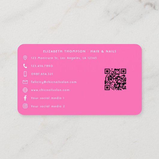 ホットピンクはっきりしたのアフリカ系アメリカ人サロンブランディング 名刺 (裏面)