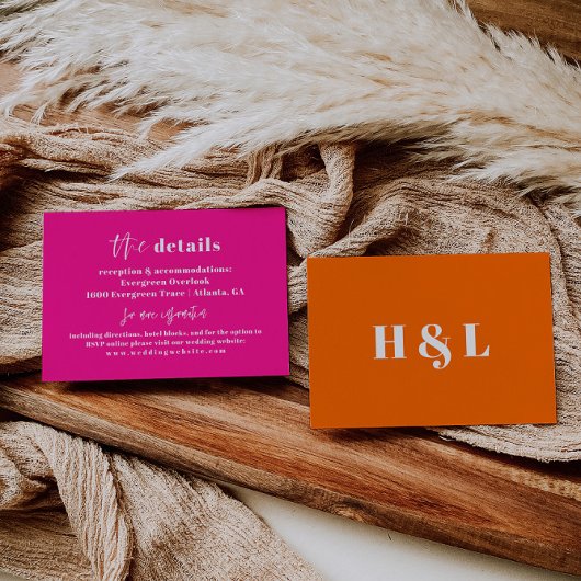 ホットピンクはっきりしたの結婚詳細カード エンクロージャーカード