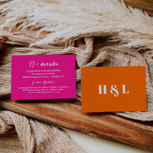 ホットピンクはっきりしたの結婚詳細カード エンクロージャーカード