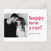 ホットピンクはっきりしたタイポグラフィハッピーニューイヤー写真 シーズンポストカード (正面)