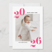 ホットピンクはっきりしたタイポグラフィ2025年新年写真 シーズンカード (正面)