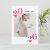 ホットピンクはっきりしたタイポグラフィ2025年新年写真 シーズンカード (スタンド正面)