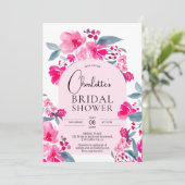 ホットピンクはっきりしたブルーフローラアーチシックブライダルシャワー 招待状 (スタンド正面)