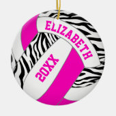 ホットピンクまたは任意の色wブラックゼブラバレーボール セラミックオーナメント (正面)
