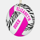 ホットピンクまたは任意の色wブラックゼブラバレーボール セラミックオーナメント (左)