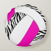 ホットピンクまたは任意の色wブラックゼブラバレーボール ラウンドクッション (裏面)