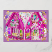 ホットピンクアイスティングガーブレッドハウスキャンディフォイルホリデー 箔シーズンカード (正面)