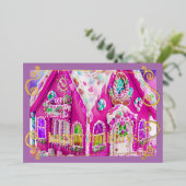ホットピンクアイスティングガーブレッドハウスキャンディフォイルホリデー 箔シーズンカード (立ち正面)