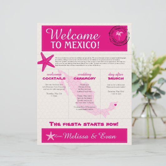 ホットピンクアイボリー結婚のメキシコ向けウェルカムレター (スタンド正面)