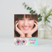 ホットピンクアクアモダン卒業オープンハウス招待状 インビテーションポストカード (スタンド正面)