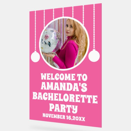 ホットピンクアクリルフォトバチェロレッテウェルカムサイン アクリルサイン (傾斜)
