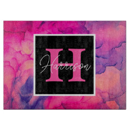 ホットピンクアルコールインクモノグラムパーソナライズされた カッティングボード