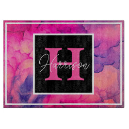 ホットピンクアルコールインクモノグラムパーソナライズされた カッティングボード