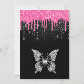 ホットピンクアンドブラックドリッピンググリッターキンセアニェラ 招待状 (裏面)