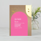 ホットピンクアーチフローラモノグラム箔 箔招待状 (立ち正面)