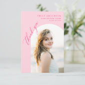 ホットピンクアーチ大学院シンプル写真感謝 サンキューカード (スタンド正面)