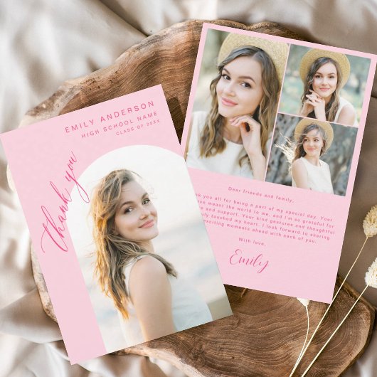 ホットピンクアーチ大学院シンプル写真感謝 サンキューカード