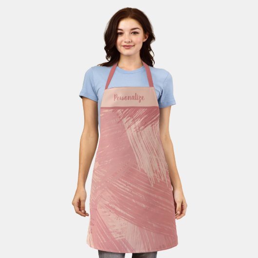 ホットピンクアーティス絵を描トブラシストロークパーソナライズされた エプロン (着用した状態)