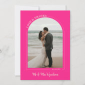 ホットピンクア結婚ーチのフォトラブ&感謝してい サンキューカード (正面)