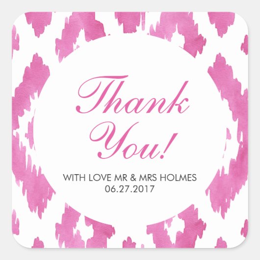 ホットピンクイカットありがとう スクエアシール (正面)