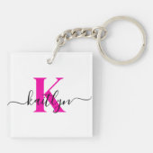 ホットピンクイニシャル名モノグラムの キーホルダー (裏面)