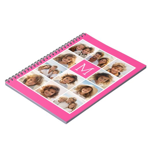 ホットピンクインスタグラムフォトコラージュモカスタムノグラム ノートブック (左側)