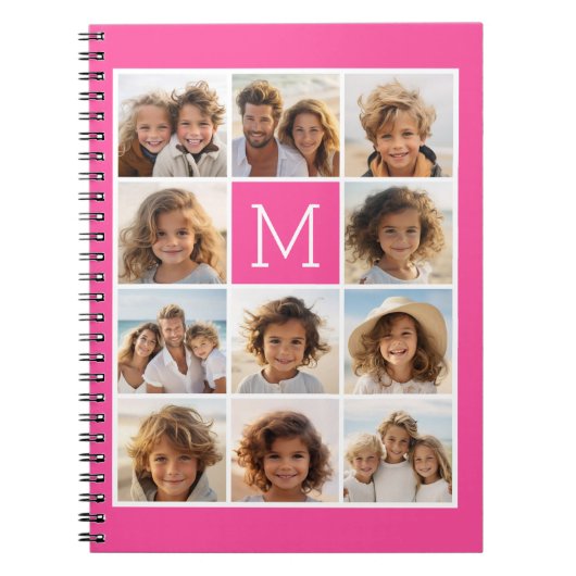 ホットピンクインスタグラムフォトコラージュモカスタムノグラム ノートブック (正面)