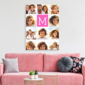 ホットピンクインスタグラム写真コラージュカスタムモノグラム キャンバスプリント (インサイチュ (リビング))